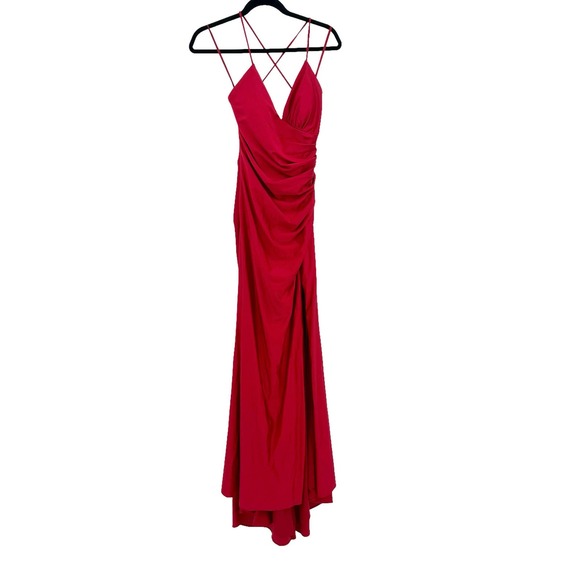 XSCAPE Stretch Satin Strappy Side-gathered High-slit Dress In Red Size 6 NWOT - Picture 8 of 11